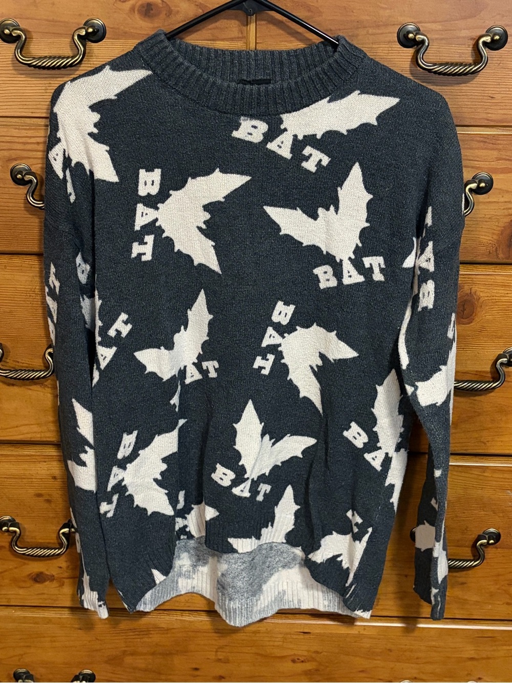 Black and White Bat Pattern Crewneck Sweater